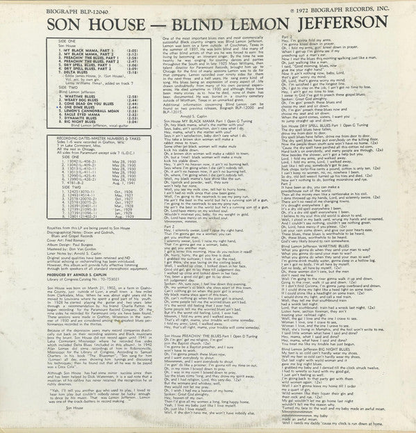 Blind Lemon Jefferson / Son House : Blind Lemon Jefferson / Son House (LP, Comp)
