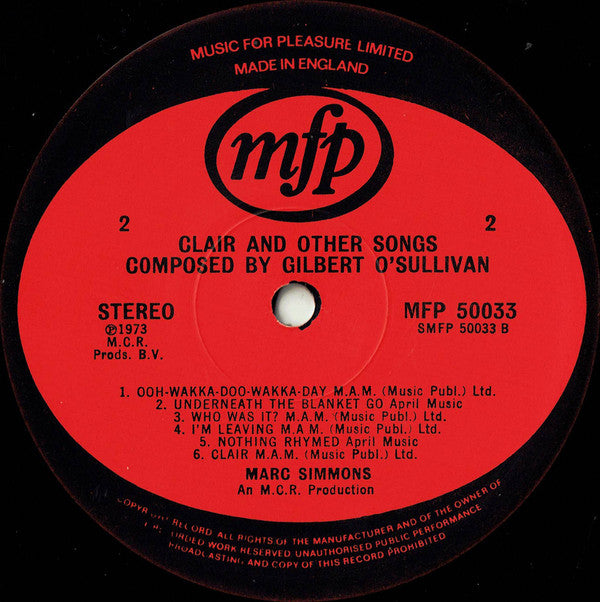 Marc Simmons : Clair And Other Songs Composed By Gilbert O'Sullivan (LP, Album, Eng)