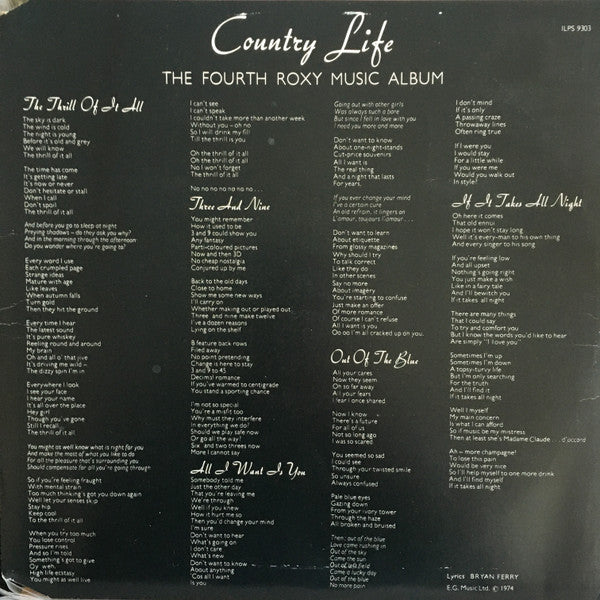 Roxy Music : Country Life (LP, Album, A2/)
