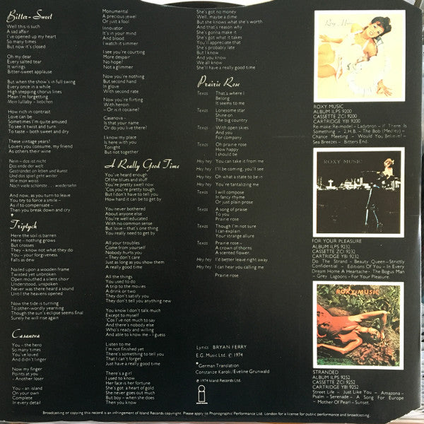 Roxy Music : Country Life (LP, Album, A2/)