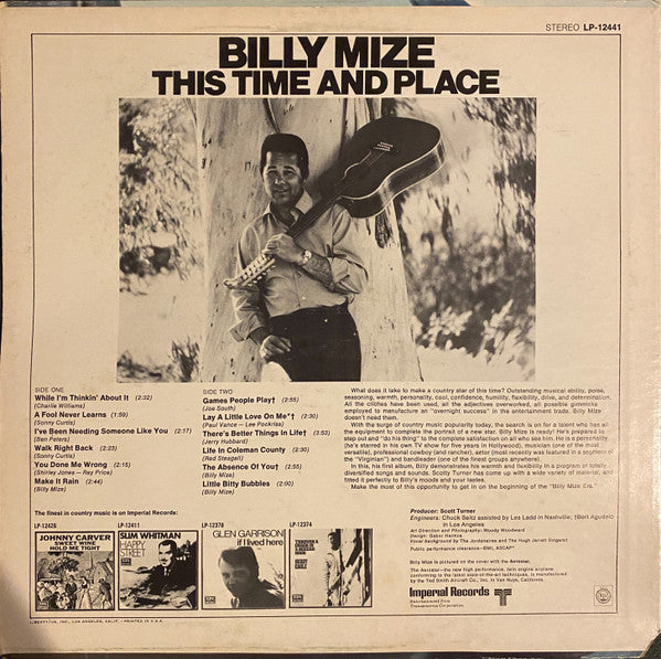 Billy Mize : This Time And Place (LP, Album)