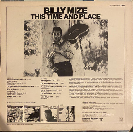 Billy Mize : This Time And Place (LP, Album)
