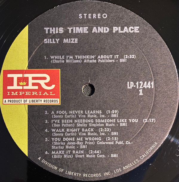 Billy Mize : This Time And Place (LP, Album)