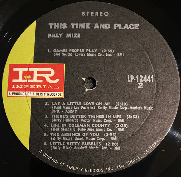 Billy Mize : This Time And Place (LP, Album)