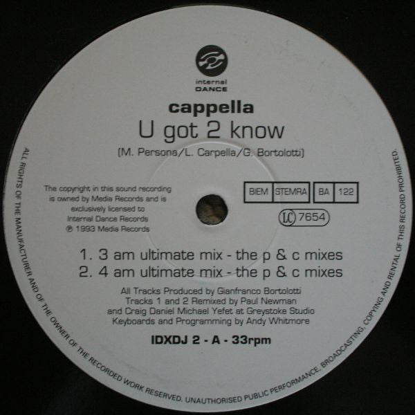 Cappella : U Got 2 Know (12", Promo)