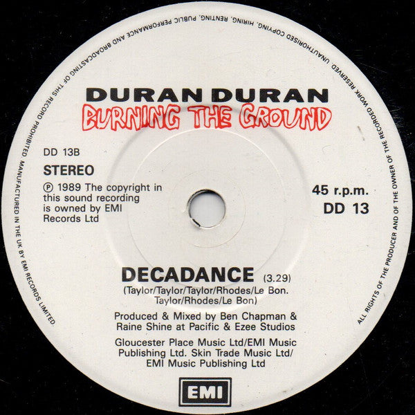 Duran Duran : Burning The Ground (7", Single)