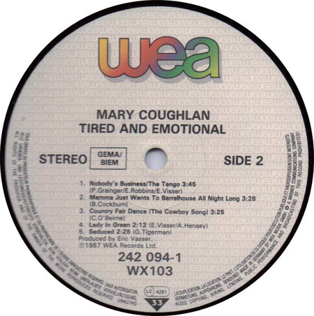 Mary Coughlan : Tired & Emotional (LP, Album)