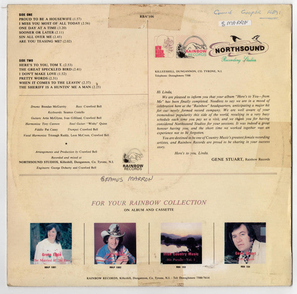 Linda Cassady : Here's To You... From Me (LP, Album)
