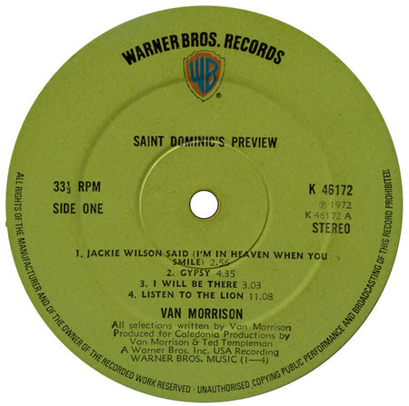 Van Morrison : Saint Dominic's Preview (LP, Album, Gre)