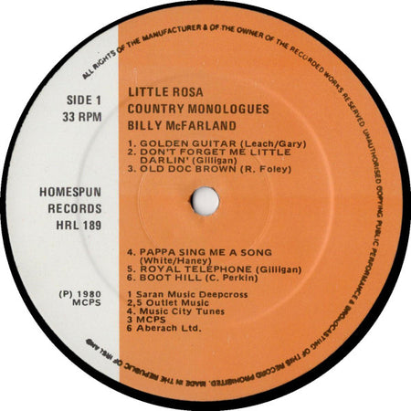 Billy McFarland : Little Rosa - Country Monologues (LP)