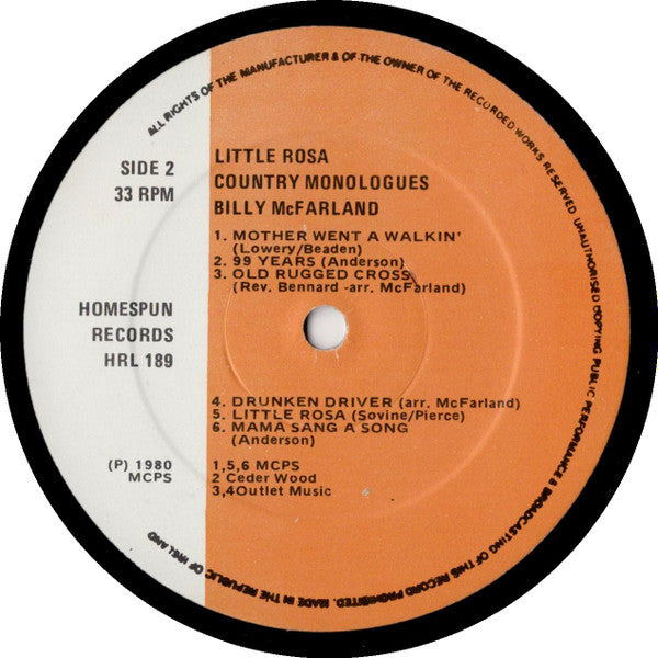 Billy McFarland : Little Rosa - Country Monologues (LP)