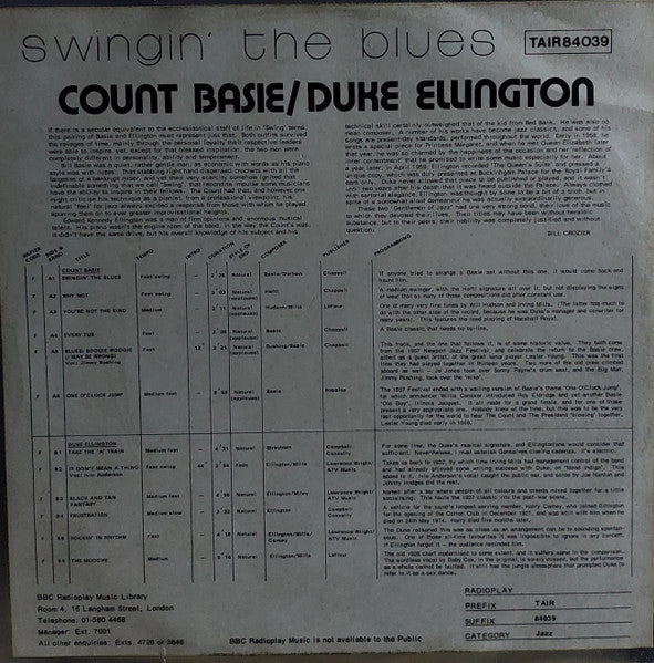 Count Basie, Duke Ellington : Swingin' The Blues (LP)