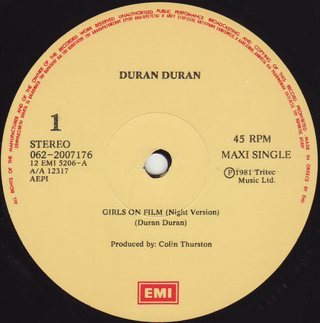 Duran Duran : Girls On Film (Night Version) (12", Maxi, RE)