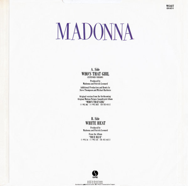Madonna : Who's That Girl (Extended Version) (12", Single, PRS)