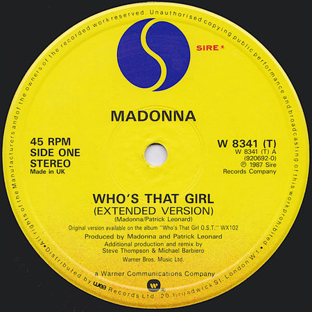 Madonna : Who's That Girl (Extended Version) (12", Single, PRS)