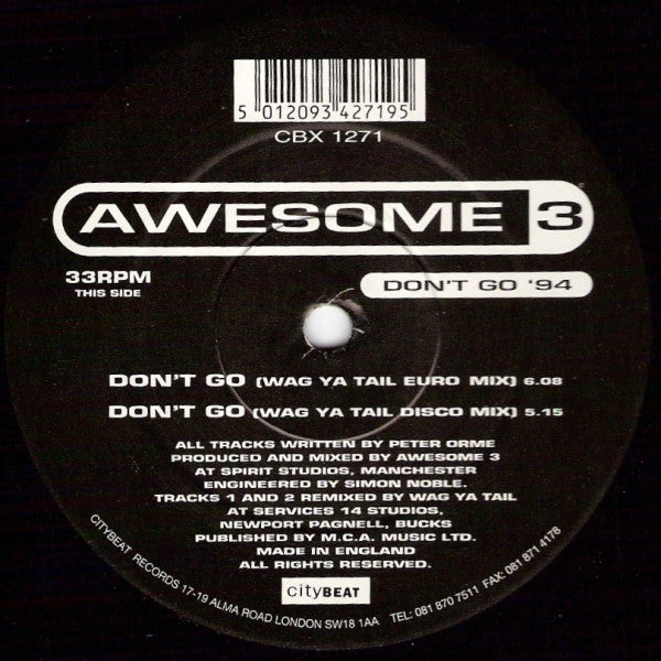 Awesome 3 : Don't Go '94 (12", Single)
