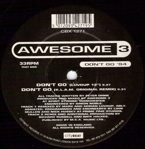 Awesome 3 : Don't Go '94 (12", Single)