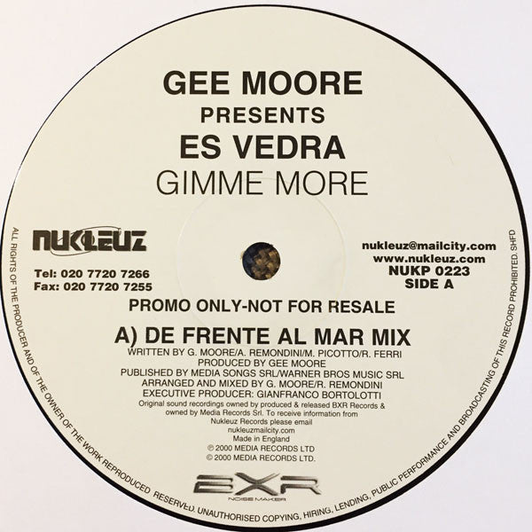 Gee Moore Presents Es Vedra : Gimme More (12", Promo)