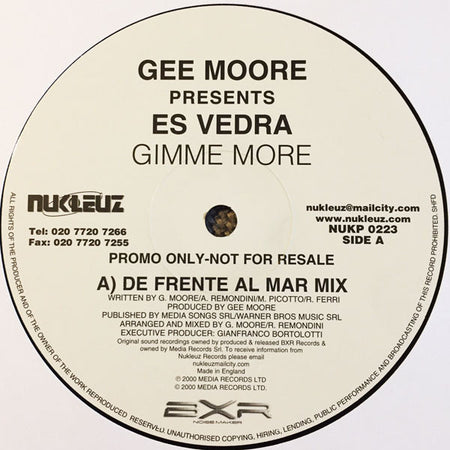 Gee Moore Presents Es Vedra : Gimme More (12", Promo)