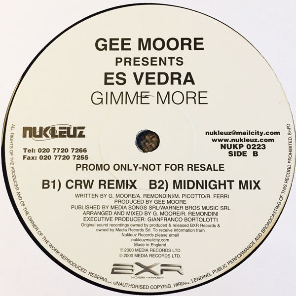 Gee Moore Presents Es Vedra : Gimme More (12", Promo)