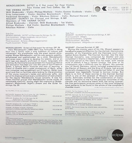 Felix Mendelssohn-Bartholdy / Wolfgang Amadeus Mozart - Wiener Oktett : Mendelssohn Octet - Mozart Clarinet Quintet (LP, Comp, Mono)