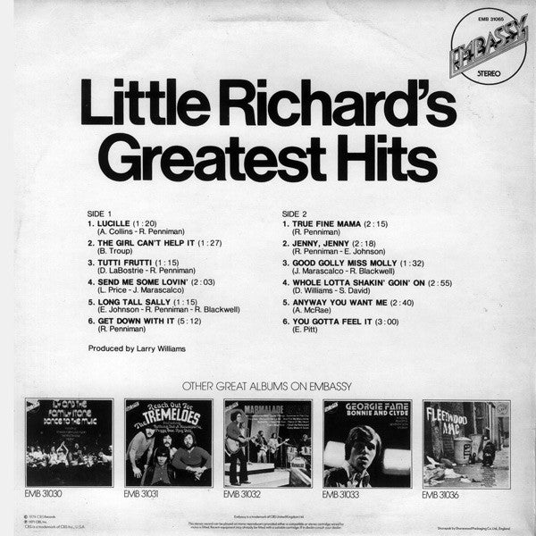 Little Richard : Little Richard's Greatest Hits Recorded Live (LP, Album, RE)
