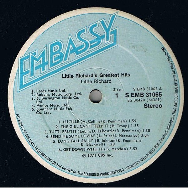 Little Richard : Little Richard's Greatest Hits Recorded Live (LP, Album, RE)