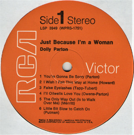 Dolly Parton : Just Because I'm A Woman (LP, Album, RP, Roc)