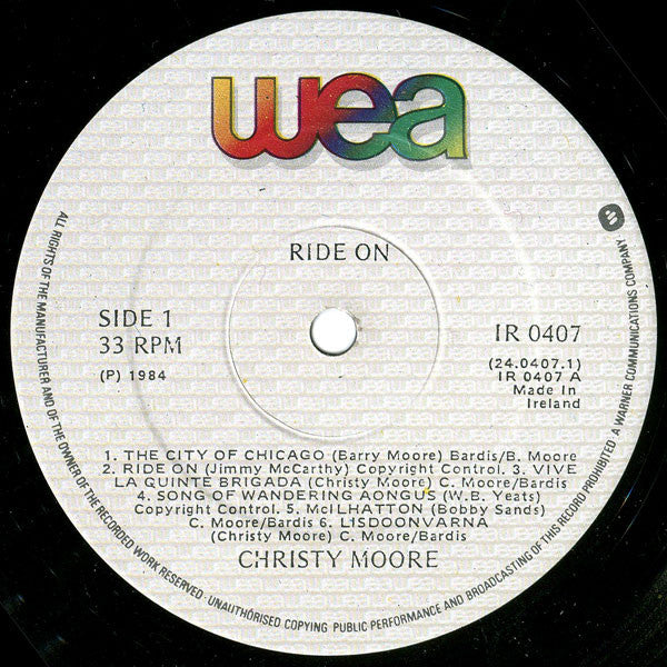 Christy Moore : Ride On (LP, Album + 7", Single)
