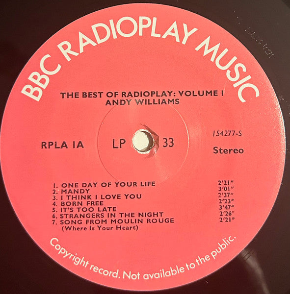 Andy Williams, Al Martino, Johnny Mathis : The Best Of Radioplay Volume 1 (LP, Comp, Transcription)