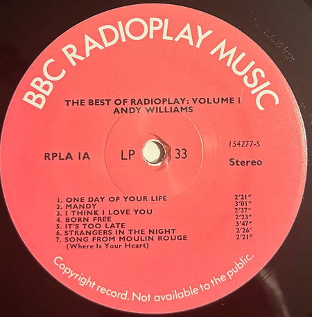 Andy Williams, Al Martino, Johnny Mathis : The Best Of Radioplay Volume 1 (LP, Comp, Transcription)