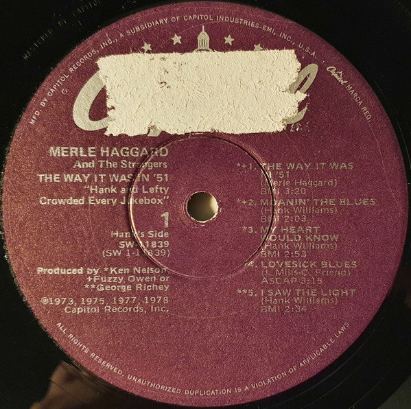 Merle Haggard And The Strangers (5) : The Way It Was In '51 (LP, Comp)