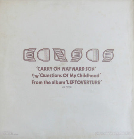 Kansas (2) : Carry On Wayward Son (12", Single, Ltd, RE)