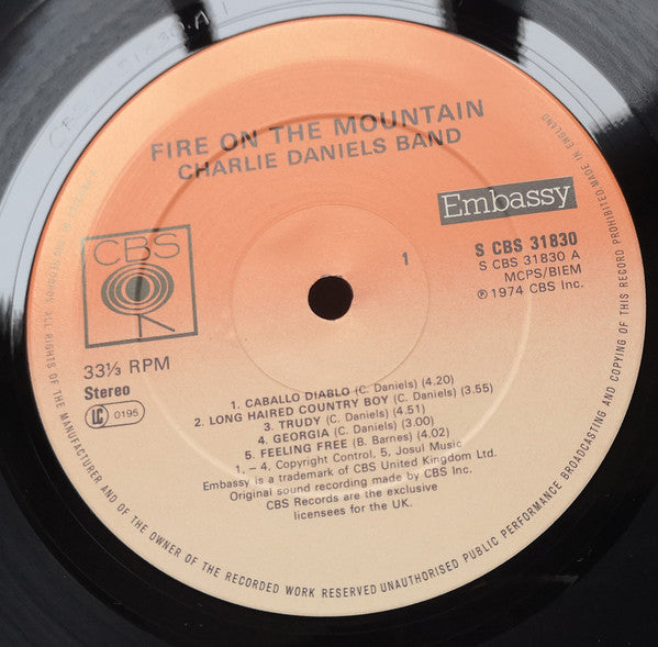 The Charlie Daniels Band : Fire On The Mountain (LP, Album, RE)
