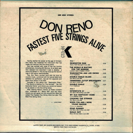 Don Reno : Fastest Five Strings Alive (LP, RE, Blu)