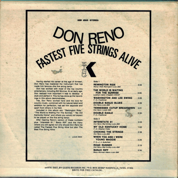 Don Reno : Fastest Five Strings Alive (LP, RE, Blu)