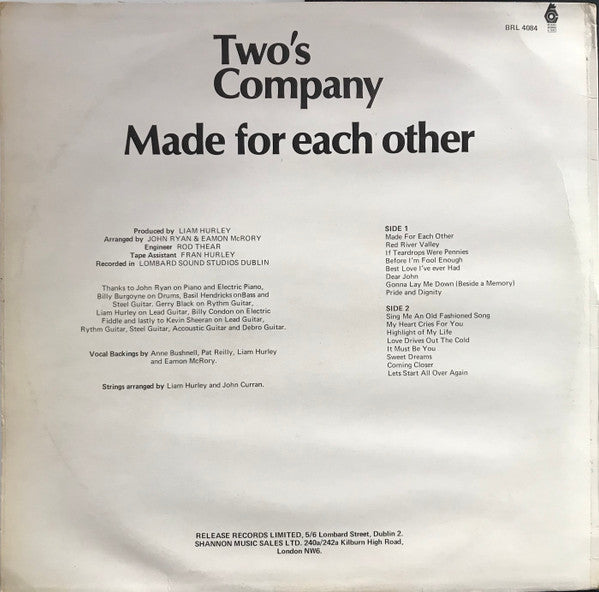 Two's Company (6) : Made For Each Other (LP, Album)