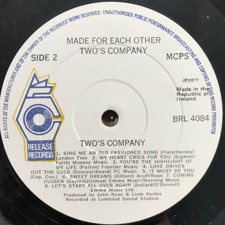 Two's Company (6) : Made For Each Other (LP, Album)