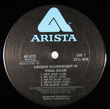 Loudon Wainwright (Ⅲ)* : Final Exam (LP, Album, Ter)