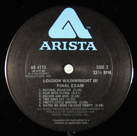 Loudon Wainwright (Ⅲ)* : Final Exam (LP, Album, Ter)