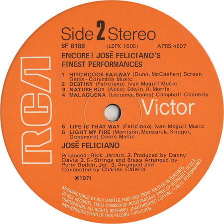 José Feliciano : Encore! José Feliciano's Finest Performances (LP, Album, RCA)