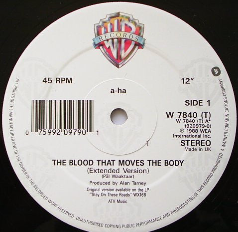 a-ha : The Blood That Moves The Body (12", Single, Ltd, Pos)