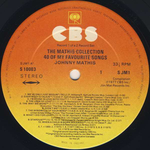Johnny Mathis : The Mathis Collection (40 Of My Favourite Songs) (2xLP, Album, Comp)