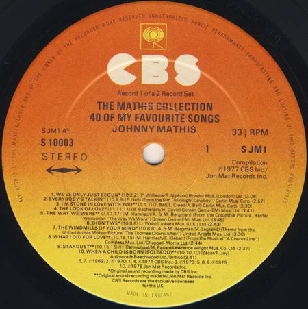 Johnny Mathis : The Mathis Collection (40 Of My Favourite Songs) (2xLP, Album, Comp)