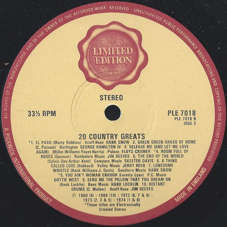 Various : 20 Country Greats (LP, Comp, Ltd)