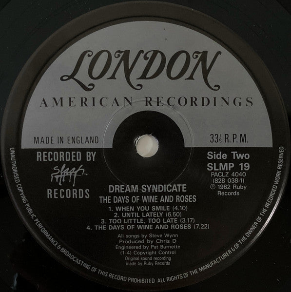 The Dream Syndicate : The Days Of Wine And Roses (LP, Album, RE)