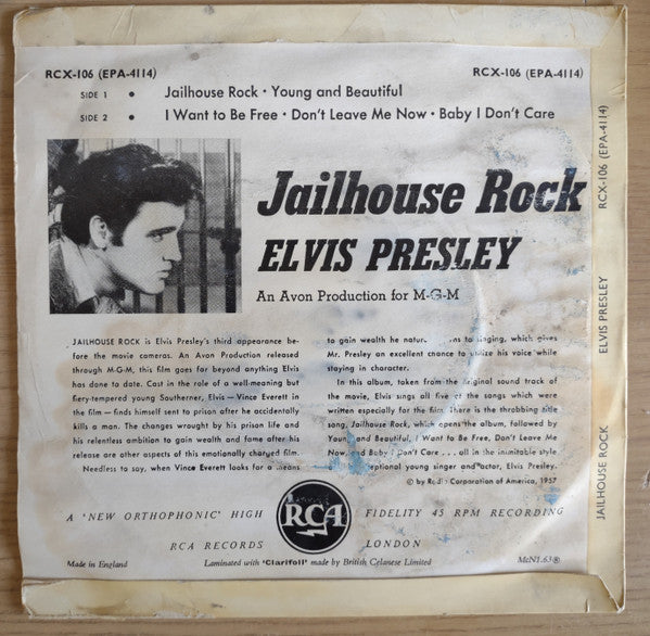 Elvis Presley : Jailhouse Rock (7", Album, EP, RP, 4-p)