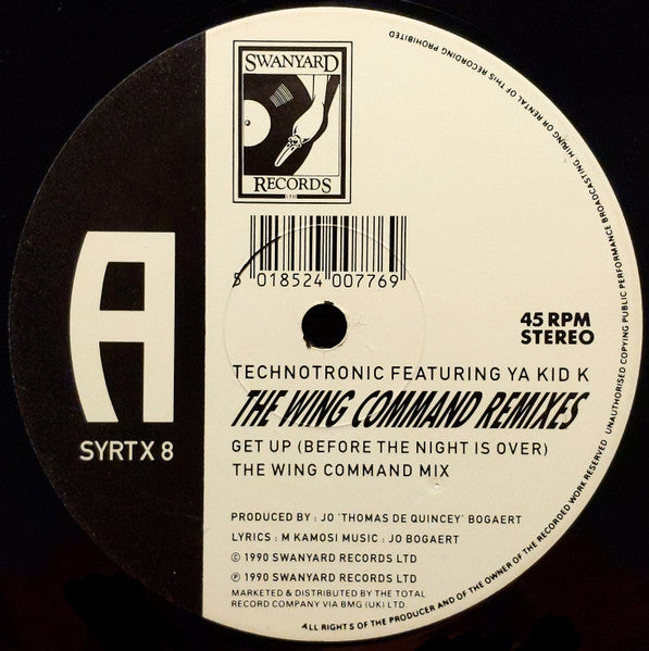Technotronic Featuring Ya Kid K : Get Up (Before The Night Is Over) / Pump Up The Jam - The Wing Command Remixes (12")