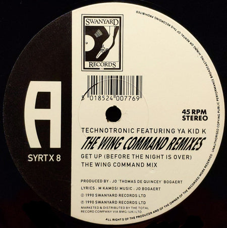 Technotronic Featuring Ya Kid K : Get Up (Before The Night Is Over) / Pump Up The Jam - The Wing Command Remixes (12")