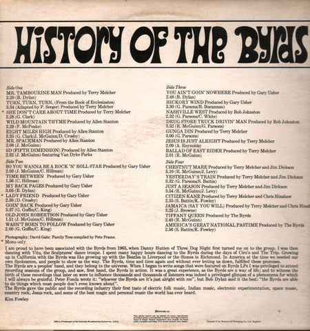 The Byrds : History Of The Byrds (2xLP, Comp, Mono, Ora)